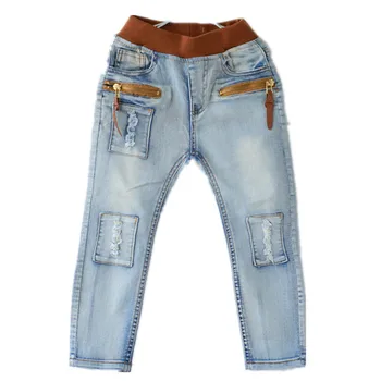 Детские джинсы 2021 года, Весенне-летние Джинсовые Повседневные Брюки Для мальчиков, светло-голубые Детские брюки 