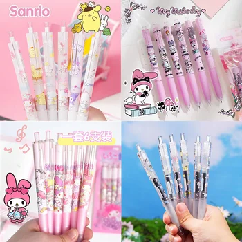 Мультфильм Sanrio Hello Kitty My Melody Pochacco Нейтральные ручки, Нажимная ручка, Милые канцелярские принадлежности для письма, Черная Нейтральная нажимная ручка