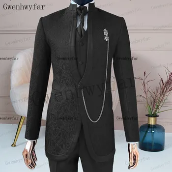 Модные мужские костюмы Gwenhwyfar, однобортный комплект из 3 предметов, куртка, жилет, брюки, свадебный смокинг с лацканами в Африканском стиле для жениха, Формальный