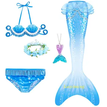 Детские хвосты русалки для плавания, костюм Русалки для маленьких девочек, детский купальник с хвостом Русалки для девочек, фантазийные пляжные комплекты бикини для плавания