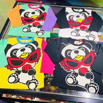 Детская футболка 2023, Осенняя детская черная майка из хлопка Super Doll Color Block для мальчиков и девочек с длинным рукавом