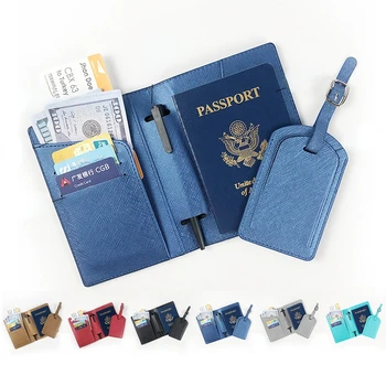 Многофункциональная ручка для вставки и проводки из искусственной кожи с масляным краем, десять отпечатков пальцев, футляр для паспорта, набор багажных бирк, сумка-бумажник для карт