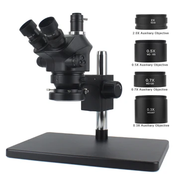 Промышленный Лабораторный Стереомикроскоп Simul-Focus 50X 100X Тринокулярный Микроскоп + 0.5X 1.0X 0.7X 1.5X 2.0X Вспомогательный Объектив