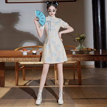 FZSLCYIYI Сексуальное китайское платье Ципао с пышными рукавами трапециевидной формы, воротник-стойка, Шифоновое повседневное вечернее платье Qipao