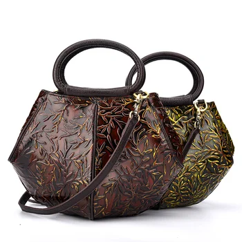 Женская сумка-мессенджер с верхней ручкой, натуральная кожа с тиснением, роскошная натуральная кожа, Ретро Женская сумка через плечо