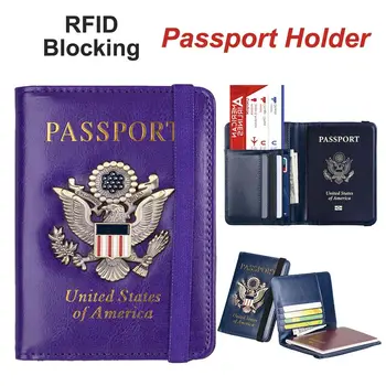 2023 Новый комбинированный держатель для паспорта с водонепроницаемым слотом для карт, искусственная кожа, RFID-блокировка, кошелек для паспорта, обложка для паспорта США для унисекс