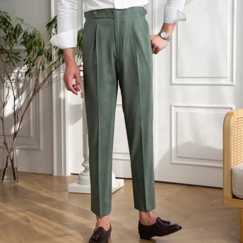Итальянские мужские официальные брюки Pantalones Hombre, мужские Британские прямые брюки с высокой талией, мужские Социальные брюки, брюки