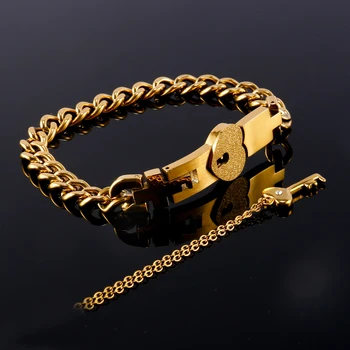 Модный комплект для пар Ожерелье-браслет из нержавеющей стали Золотого цвета в форме сердца, колье с ключом, Кубинская цепочка, браслет для влюбленного, Очаровательный подарок
