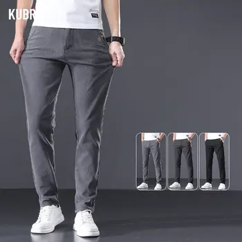 KUBRO 2023, Весенне-летние мужские повседневные брюки в клетку, шикарная длина, деловая мода, Высококачественные мужские офисные широкие брюки