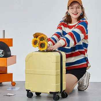Новый маленький чемодан женский 18-дюймовый с выдвижной штангой, может садиться на бесшумное багажное колесо, дорожная коробка, переносная коробка с паролем 20