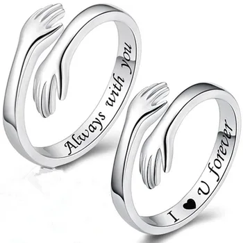 Винтажное Серебряное Кольцо для пары, Обнимающее руки, Для мужчин И женщин, Всегда С вами, Навсегда, Регулируемые Открытые Кольца-манжеты, Ювелирные изделия