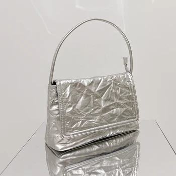 Винтажная серебряная плиссированная сумка для подмышек из искусственной кожи, роскошные дизайнерские сумки для женщин 2023 года, новая сумка через плечо с улучшенной текстурой, кошелек