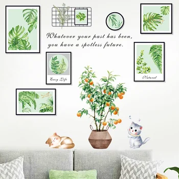 Фоторамка с пальмовыми листьями, наклейка на стену, коридор, крыльцо, общежитие, Ins, Свежее украшение дома, самоклеящаяся наклейка, зеленое растение