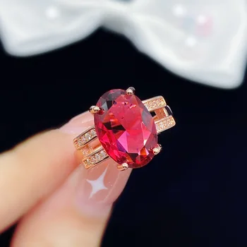 Новый стиль, модное двухрядное бриллиантовое овальное кольцо с имитацией красного турмалина, женское кольцо с сокровищами.