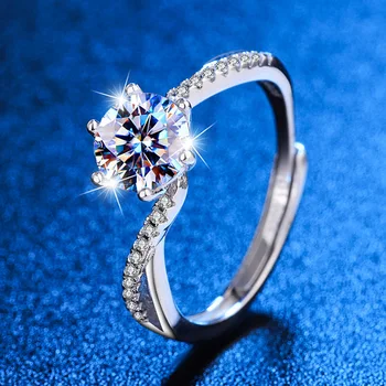 Роскошные дизайнерские обручальные кольца с муассанитом в 1 карат для женщин, бриллиант с шестью когтями, кольцо из стерлингового серебра 925 пробы, ювелирные изделия