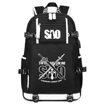 Онлайн-рюкзак с аниме Sword Art, светящаяся школьная сумка, рюкзак для ноутбука SAO с USB-портом для зарядки и наушниками