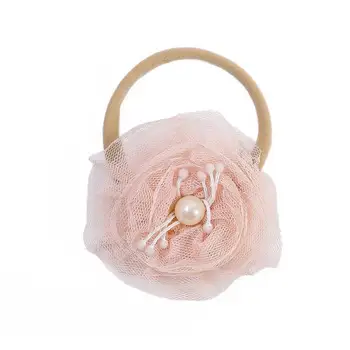 Детская повязка на голову с искусственным жемчугом, цветок, Эластичный Подарок, Нейлоновая Повязка для волос для новорожденных, головные уборы для девочек, волосы