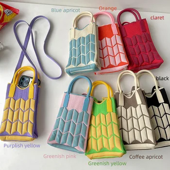 Вязаные сумки ярких цветов, дизайнерская вязаная сумка через плечо, мини-кошельки с клапаном для телефона, сумки через плечо для женщин, новинка 2023 года, клатч-тоут, клатч-тоут.