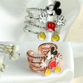 Милые кольца с Микки Маусом от Disney, простые модные многоэтажные кольца с Микки, Регулируемые открытые кольца для девочек, Женские украшения, Аксессуары, подарки