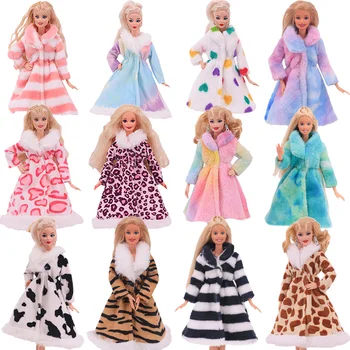 1 комплект, Многоцветная мягкая шуба с длинным рукавом, топы, платье, зимняя теплая повседневная одежда, аксессуары, Одежда для куклы Барби, детская игрушка