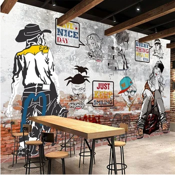 Обои beibehang Обои на заказ индивидуальность мода уличное искусство граффити хип-хоп украшение кирпичной стены декоративная стена