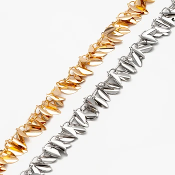 Дизайнерская цепочка с листьями из настоящего золота/латуни с родиевым покрытием Оптом (# LK-197)/ 1 метр = 3,3 фута