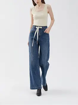 Джинсы-стрейч с высокой талией, женские элегантные джинсовые брюки с широкими штанинами, женские Новые брюки 2022 года, 2 цвета