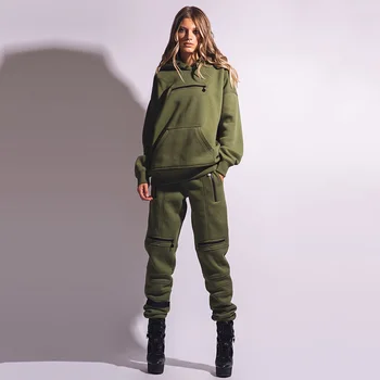 Uoozee 2022, Новые женские стильные повседневные брюки армейского зеленого цвета на молнии, спортивные штаны для фитнеса для женщин