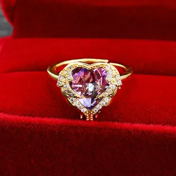 Новое Красочное кольцо Ocean Heart с персиковым сердечком и Цирконом Регулируемое кольцо Индивидуальность Мода Любовное кольцо Свадебные украшения Подарок на День Рождения