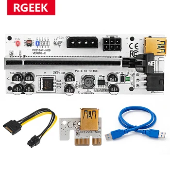 RGeek Pcie Risers 009S VER010 V011 USB 3.0 PCI-E Riser PCI Express 1X 4x 8x 16x Удлинитель Адаптер SATA Кабель Riser для Видеокарты