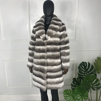 Восхитительная куртка из меха шиншиллы, пальто из натурального меха кролика Рекс, женская длинная верхняя одежда высокой моды