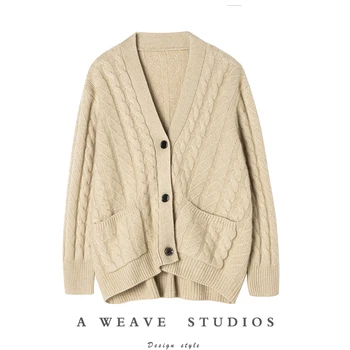 Сгущайте! Женский кашемировый свитер с V-образным вырезом, Кардиган 2021, Осенне-зимнее теплое шерстяное пальто, Вязаный кашемировый свитер, куртка