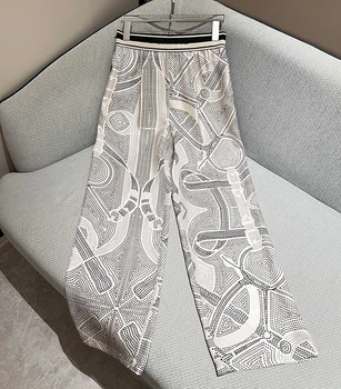 Летние широкие брюки из 100% шелка с эластичной резинкой на талии
