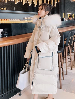 2022 Новая куртка на белом утином пуху, пальто, Зимняя куртка, женская Негабаритная куртка из натурального лисьего меха с капюшоном, теплая модная уличная одежда