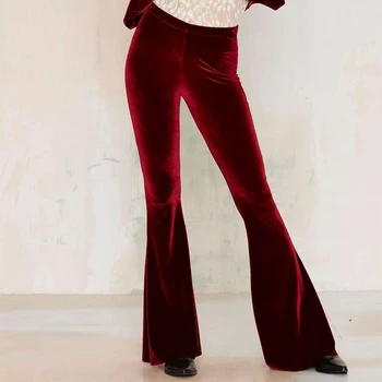 Женские элегантные бархатные брюки Палаццо с высокой талией, Новинка 2019, женские большие широкие брюки для дам, длинные брюки, расклешенные брюки, Низ