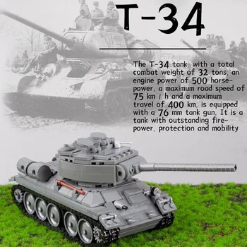 Советские танки Т34-85 Второй мировой войны, Строительные блоки, фигурки солдат, Аксессуары, Армейское военное оружие, Модели транспортных средств, Кирпичи, Игрушки для детей