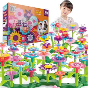 222шт Творческая Серия Dream Garden Для Девочек Цветы Соединяющие Блоки Игрушки Ручной Работы Обучающие Сборные Игрушки для Детей Diy