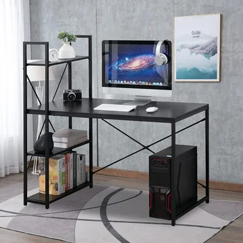 Компьютерный стол 48 дюймов с полками для хранения, студенческий письменный стол для домашнего офиса, современный простой ПК-ноутбук