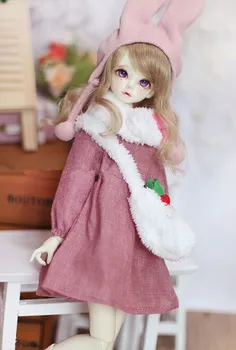 Кукольная одежда BJD для куклы 1/6 1/4 размера розовое платье с сумками шарф, шапка с кроликом, аксессуары для куклы, милый кукольный костюм