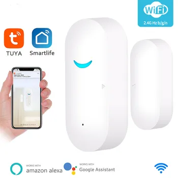 Tuya App Smart WiFi Door Sensor Детекторы открытия и закрытия дверей WiFi Домашняя сигнализация Совместима с Alexa Google Home Security Sensor