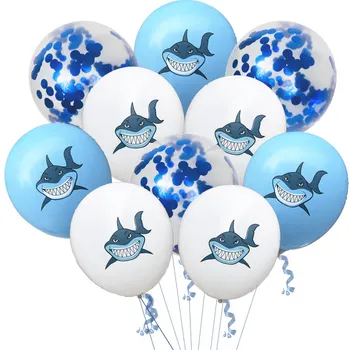 ZLJQ 10 шт., воздушные шары на день рождения в виде голубой акулы, гелиевые шарики в виде животных, украшения для вечеринки по случаю дня рождения, детские воздушные шары, воздушный шар 7