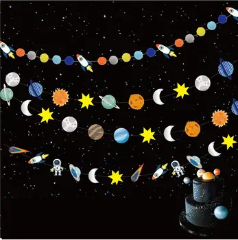 Тематический баннер космонавта Аэрокосмический Астронавт Гирлянда из космической ракеты Баннер планеты с 1-м Днем рождения Декор для вечеринки в честь детей и мальчиков