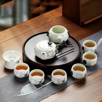 Керамический чайный сервиз кунг-фу, глазурь в виде снежинок, бытовой высококачественный чайник, набор чайных чашек, простой японский чайник для приготовления чая с боковой ручкой