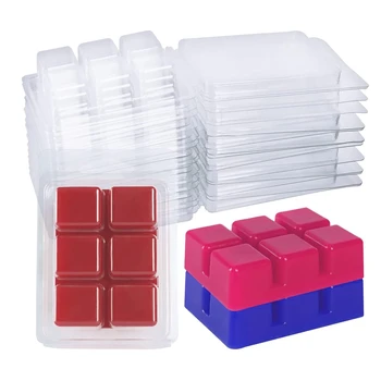 100 упаковок форм для раскладушек из расплавленного воска, Прозрачный Пустой пластиковый квадратный лоток для восковых тарталеток и свечей