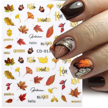 1шт 3D наклейка для ногтей Золотые кленовые листья Самоклеящиеся слайдеры для переноса цветочных листьев Тюльпана Наклейки для маникюра своими руками
