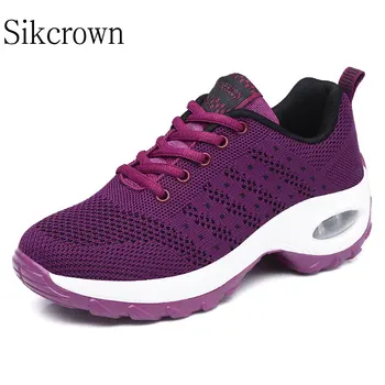 Фиолетовая женская комфортная обувь, увеличивающая рост, спортивная летящая ткань с амортизатором, женские кроссовки, дышащая Легкая платформа 42
