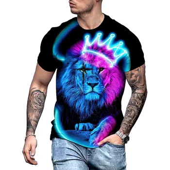 Мужская футболка с 3D-принтом King Of Beasts 2023 - Lion - удобная и классическая футболка, демонстрирующая вашу молодость, здоровье и жизненную силу