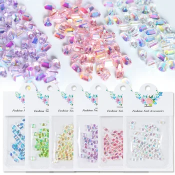 50ШТ Дизайн ногтей в форме сахарного кубика Блестящий бриллиант Кристаллы Авроры Стразы 3D Стразы Шарм Стеклянный Маникюр Аксессуары Для ногтей Драгоценный камень