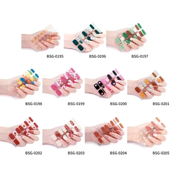 16 штук / листов Полоски лака для ногтей для женщин, Самоклеящиеся Наклейки для лака для ногтей теплого цвета, обертывания для ногтей, Нейл-арт E74C