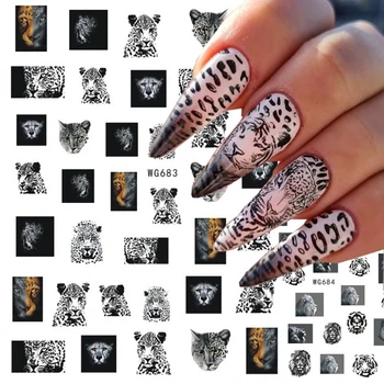 3D наклейки для ногтей с животными, белая Черная молочная корова, Многоцветная Пчела, Тигр, Лев, Птица, геометрические линии, наклейки-слайдеры для украшения ногтей